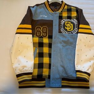 The Wild Collective SD Padres Baseball Club Varsity Jacket patchwork style Sz M